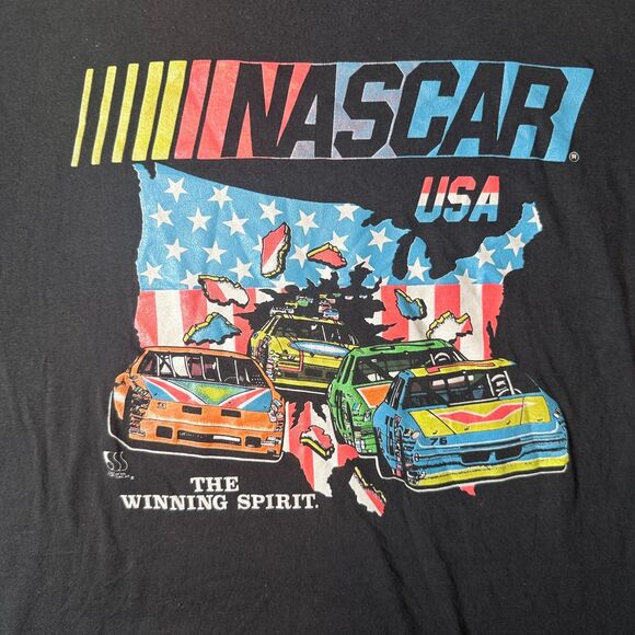 Vintage 1980s Nascar USA The Winning Spirit Short Sleeve Black Shirt Size Large - Picture 2 of 6
